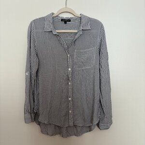 Velvet Heart Gray & White Striped Button-Down | Roll Tab Sleeves | Size L